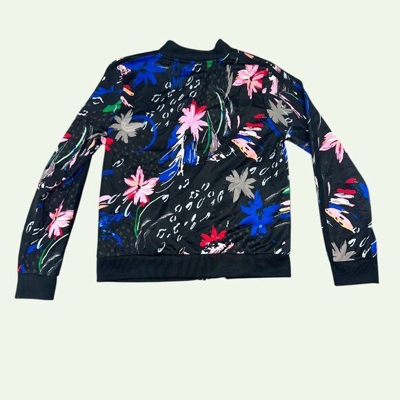 Adidas Girl's Black Floral Print Track Zip Up Jacket - Picture 4 of 7
